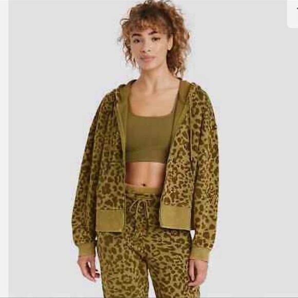 NWT JoyLab Full Zip Animal Print Acid Wash Hoodie - Picture 1 of 4